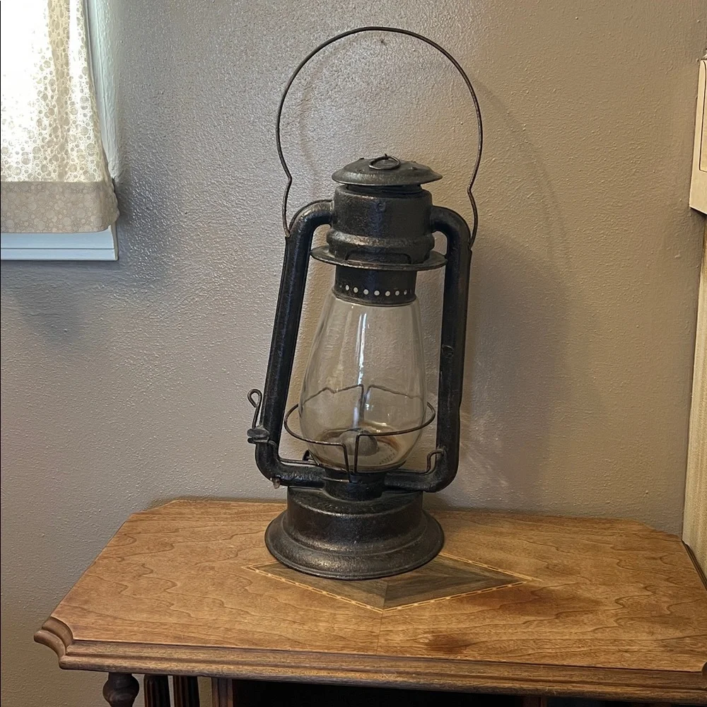 Vintage black glass and metal Lantern